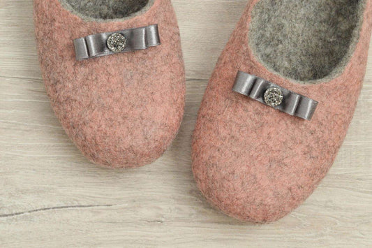 Pink Women Slippers - Felted Flat Ballerinas - Home Soul