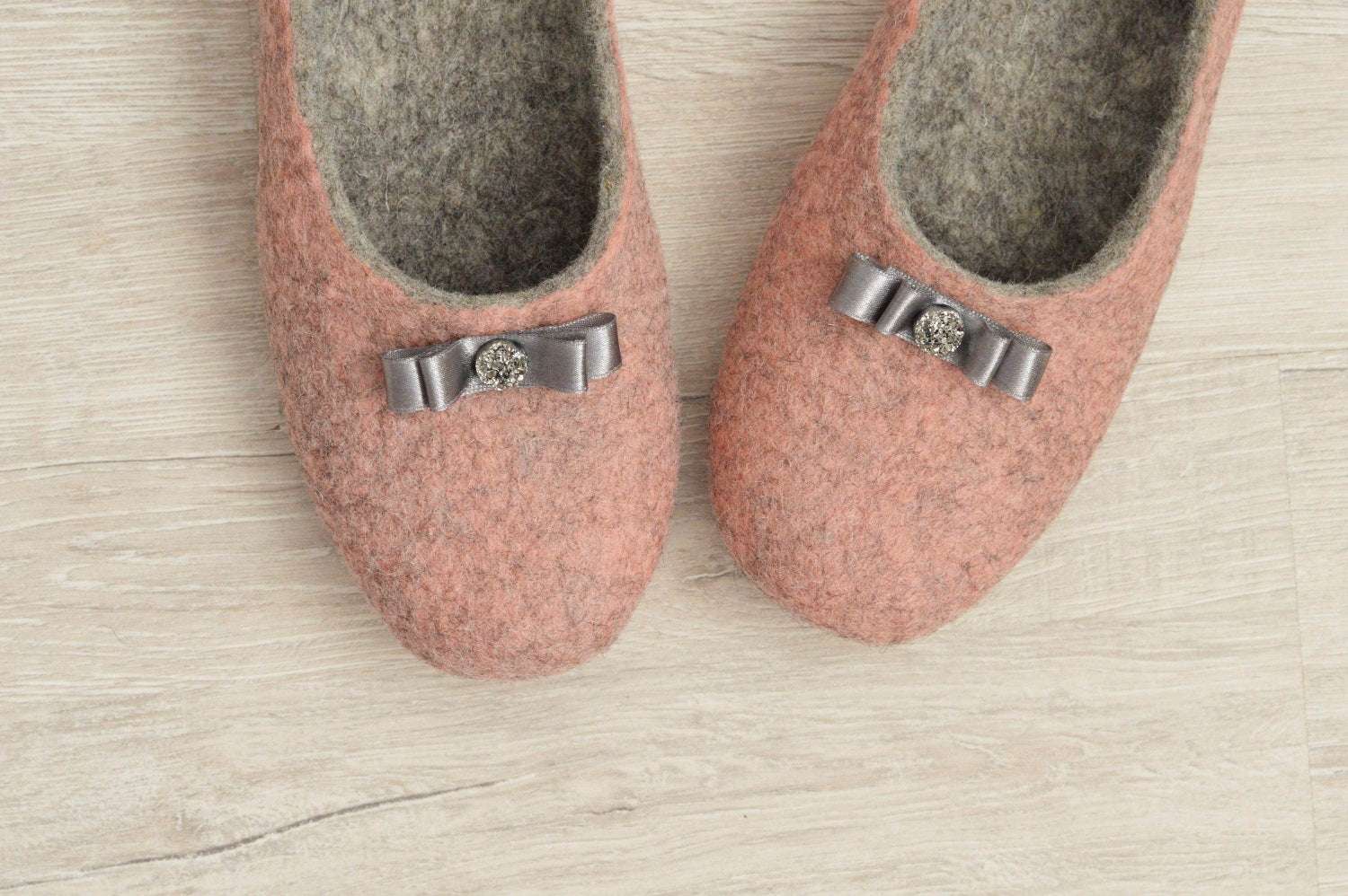 Pink Women Slippers - Felted Flat Ballerinas - Home Soul