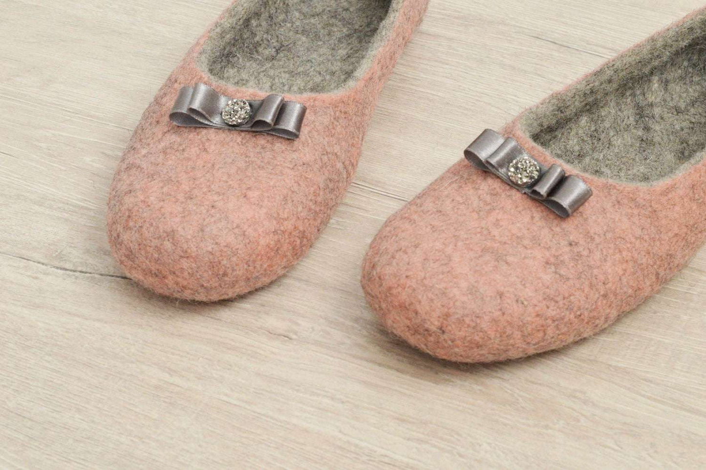 Pink Women Slippers - Felted Flat Ballerinas - Home Soul