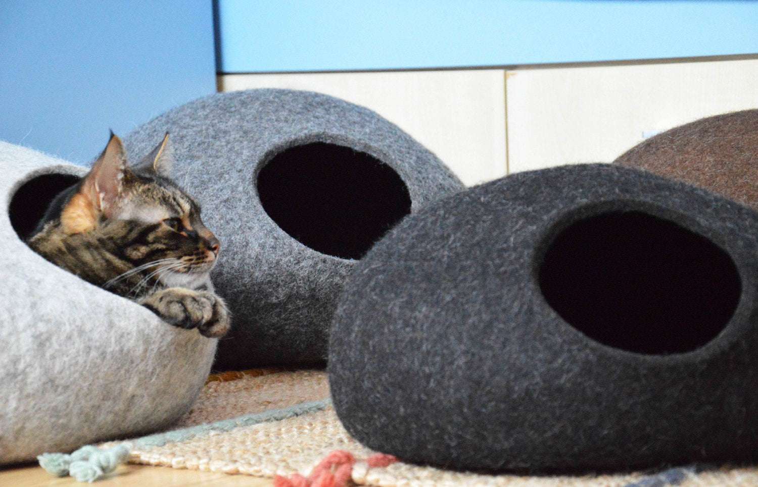 Natural Wool Pet Bed - Modern Cat Cave - Home Soul