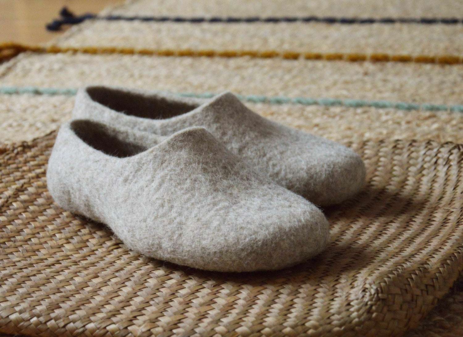 Natural Light Brown Felted Slippers - Eco-Friendly - Home Soul