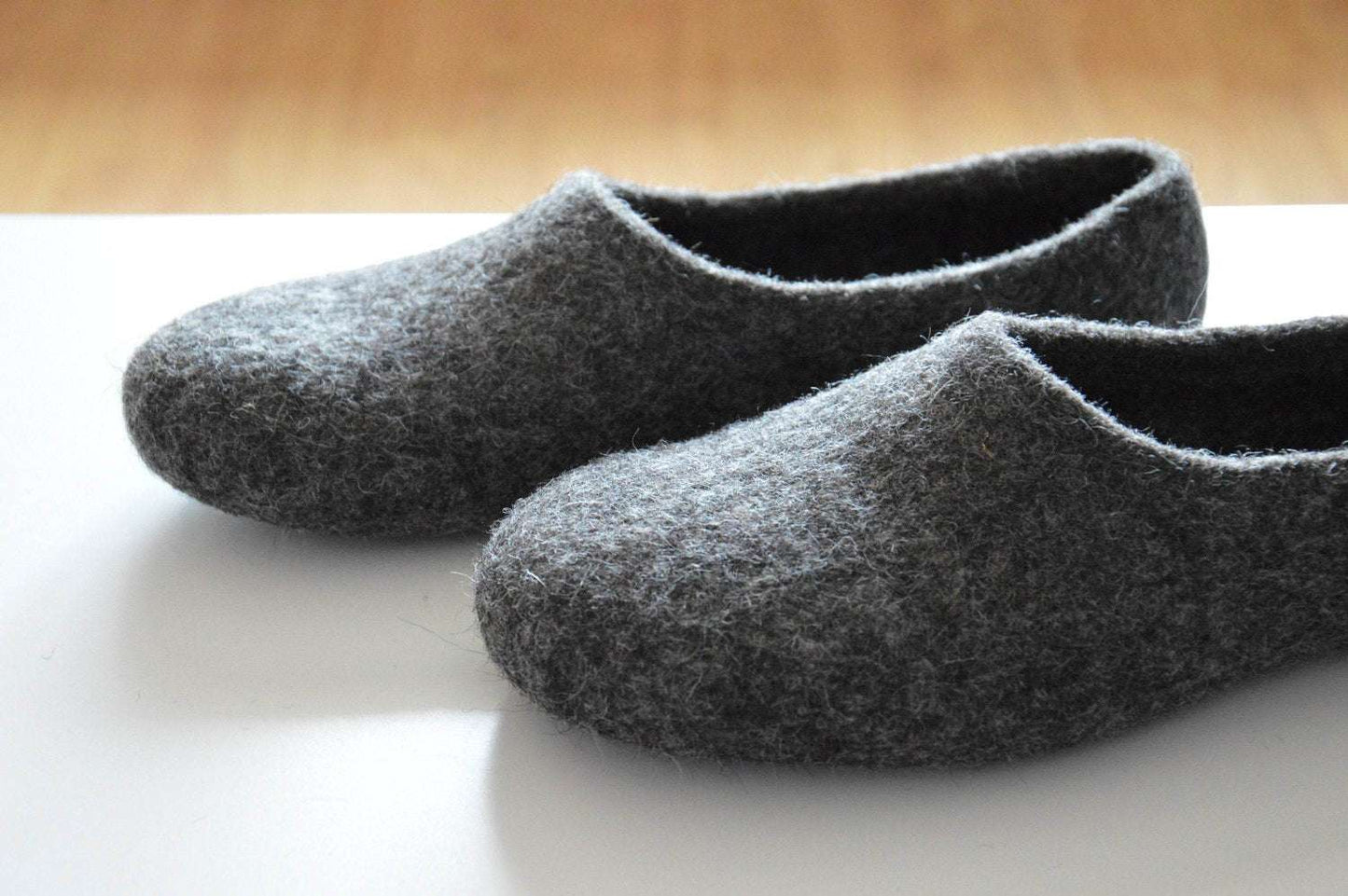 Handmade Natural Grey Felt Slippers - House Shoes - Home Soul