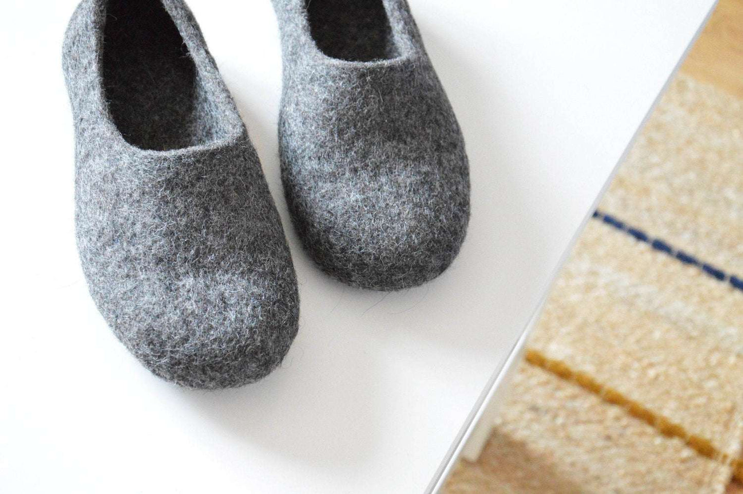 Handmade Natural Grey Felt Slippers - House Shoes - Home Soul