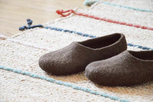 Eco friendly natural chocolate brown color hand made felted slippers - Home Soul