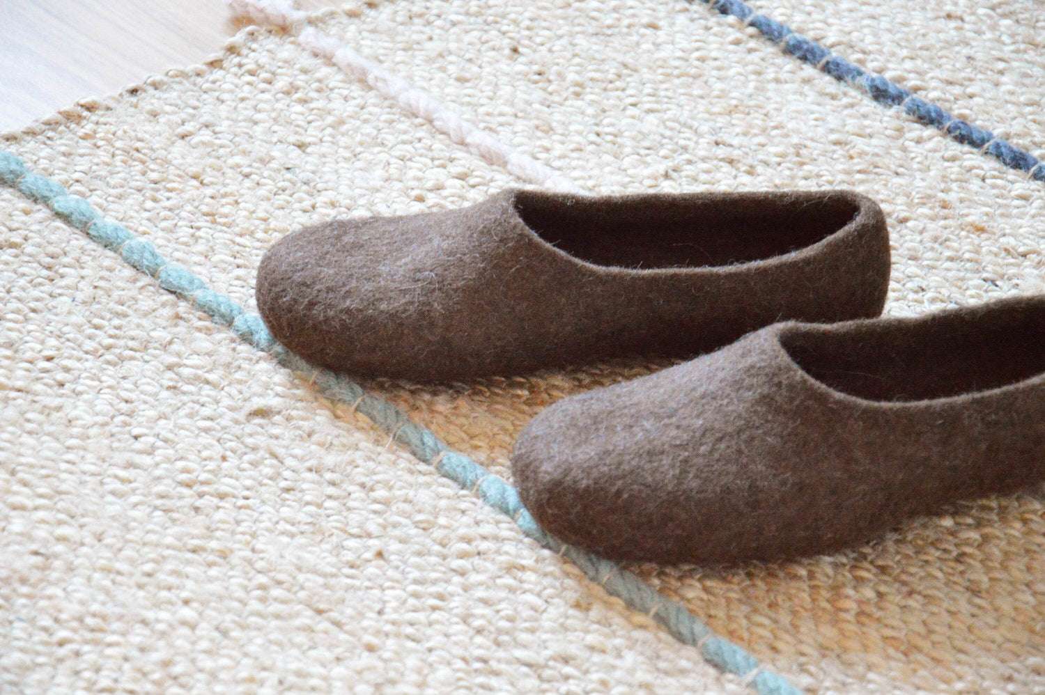 Eco friendly natural chocolate brown color hand made felted slippers - Home Soul