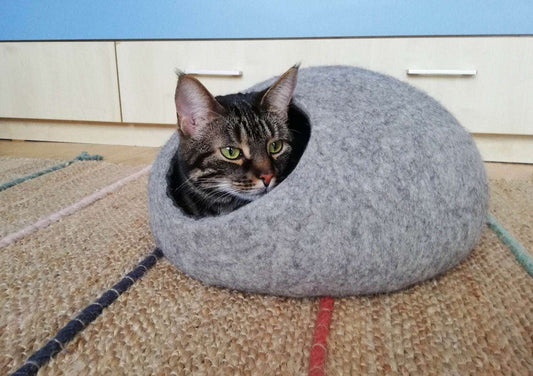 Modern Natural Wool Pet Bed - Eco Cat Cave - Home Soul