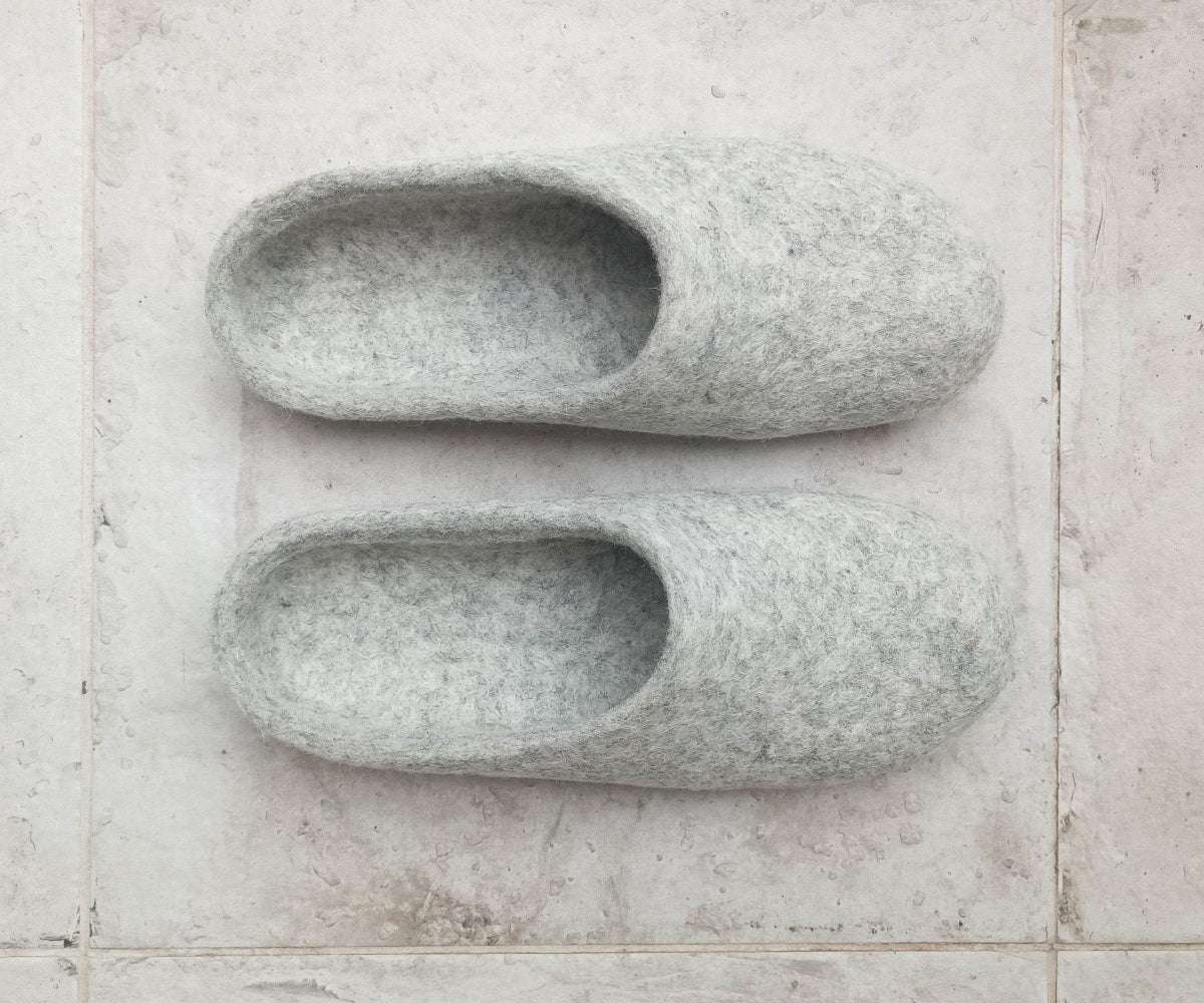 Eco-Friendly Grey Men's Slippers - Sustainable Wool - Home Soul