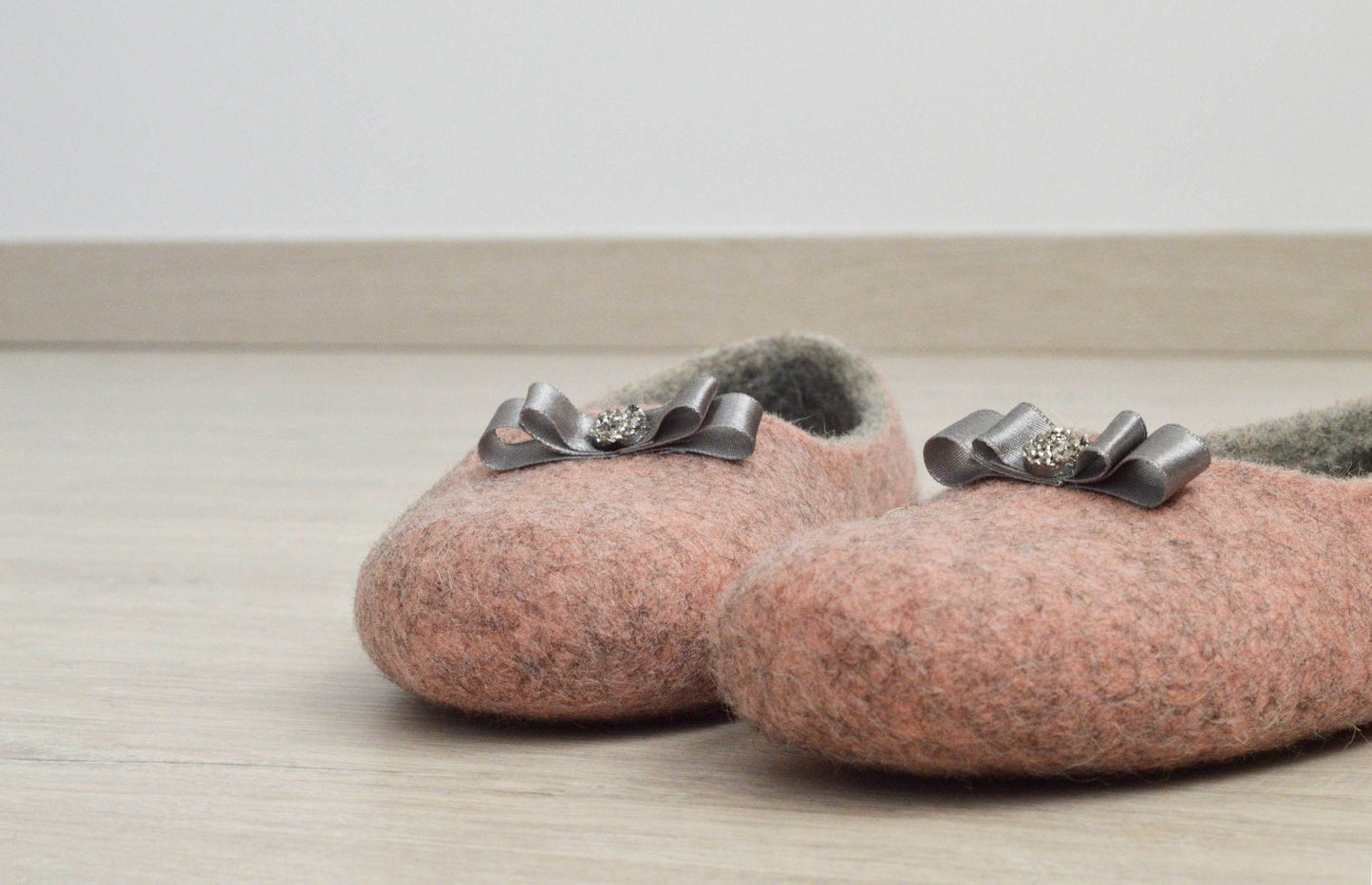 Pink Women Slippers - Felted Flat Ballerinas - Home Soul