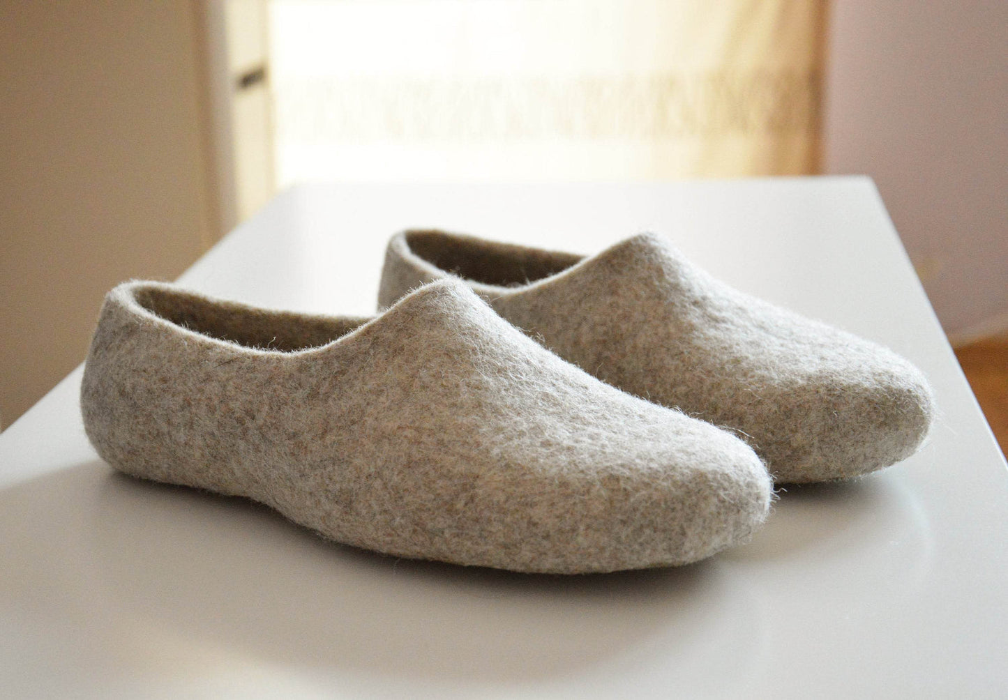 Natural Light Brown Felted Slippers - Eco-Friendly - Home Soul