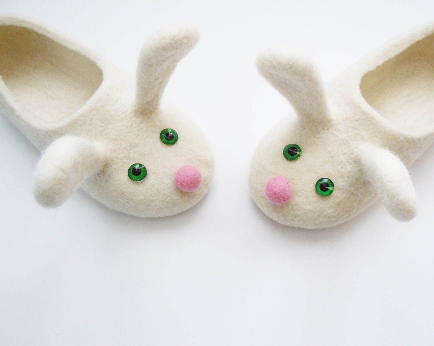 Two bunnies. Felted adult size slippers - Home Soul