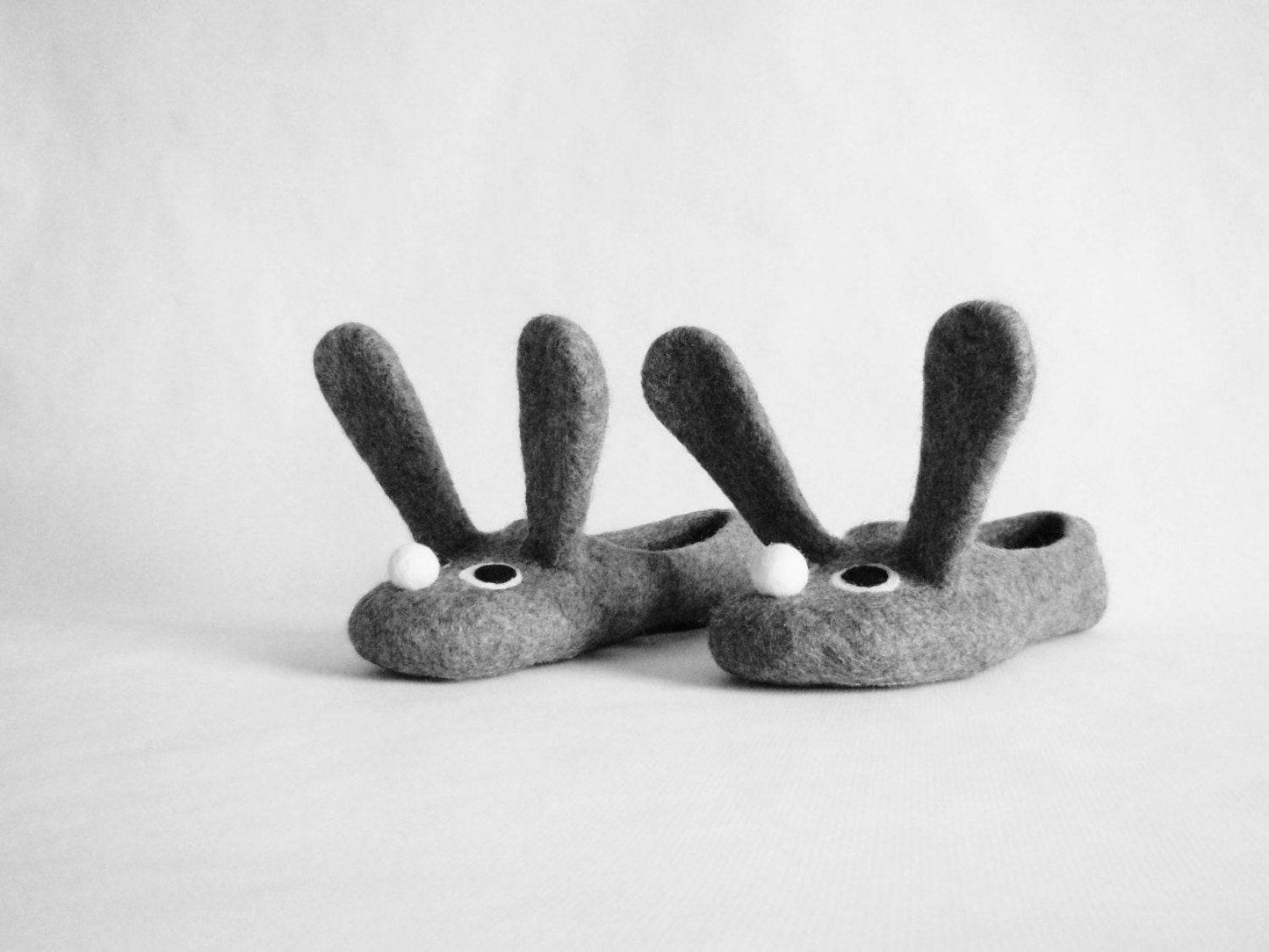 Two bunnies. Felted adult size slippers - Home Soul