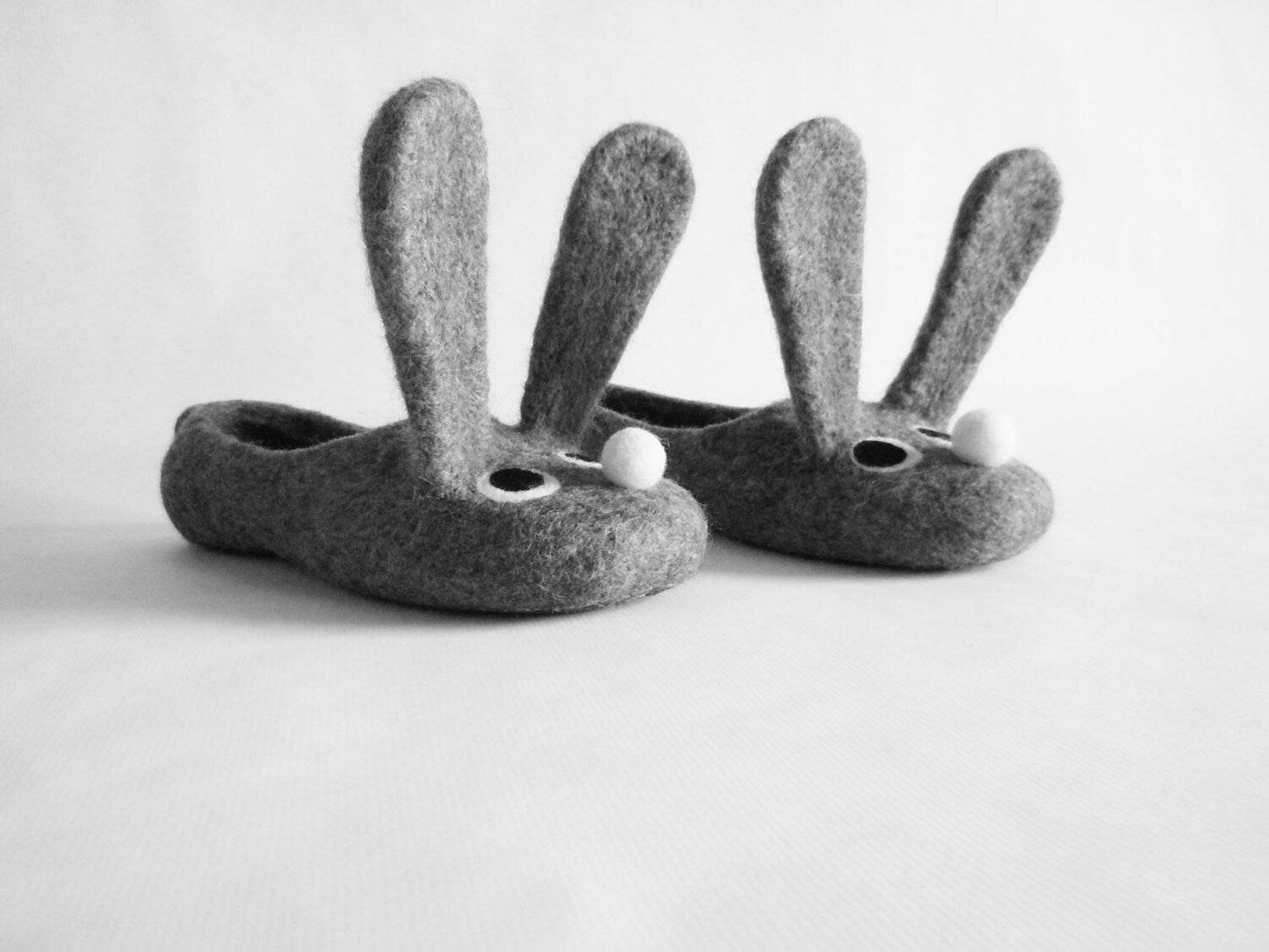 Two bunnies. Felted adult size slippers - Home Soul