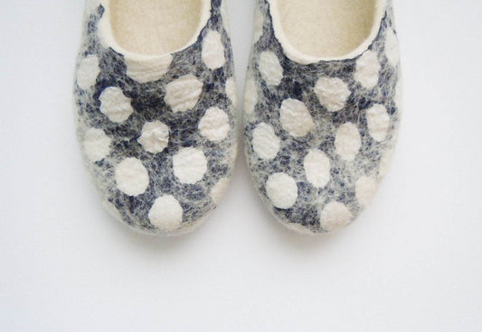 Dots Wool Slippers - Polka Dot House Shoes - Home Soul