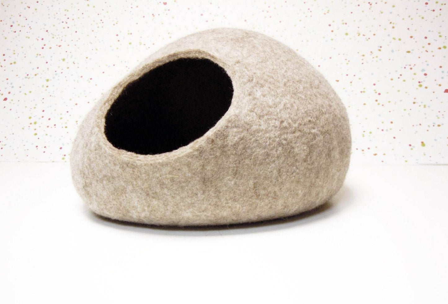 Beige Pet Bed - Natural Wool Cat Cave - Home Soul