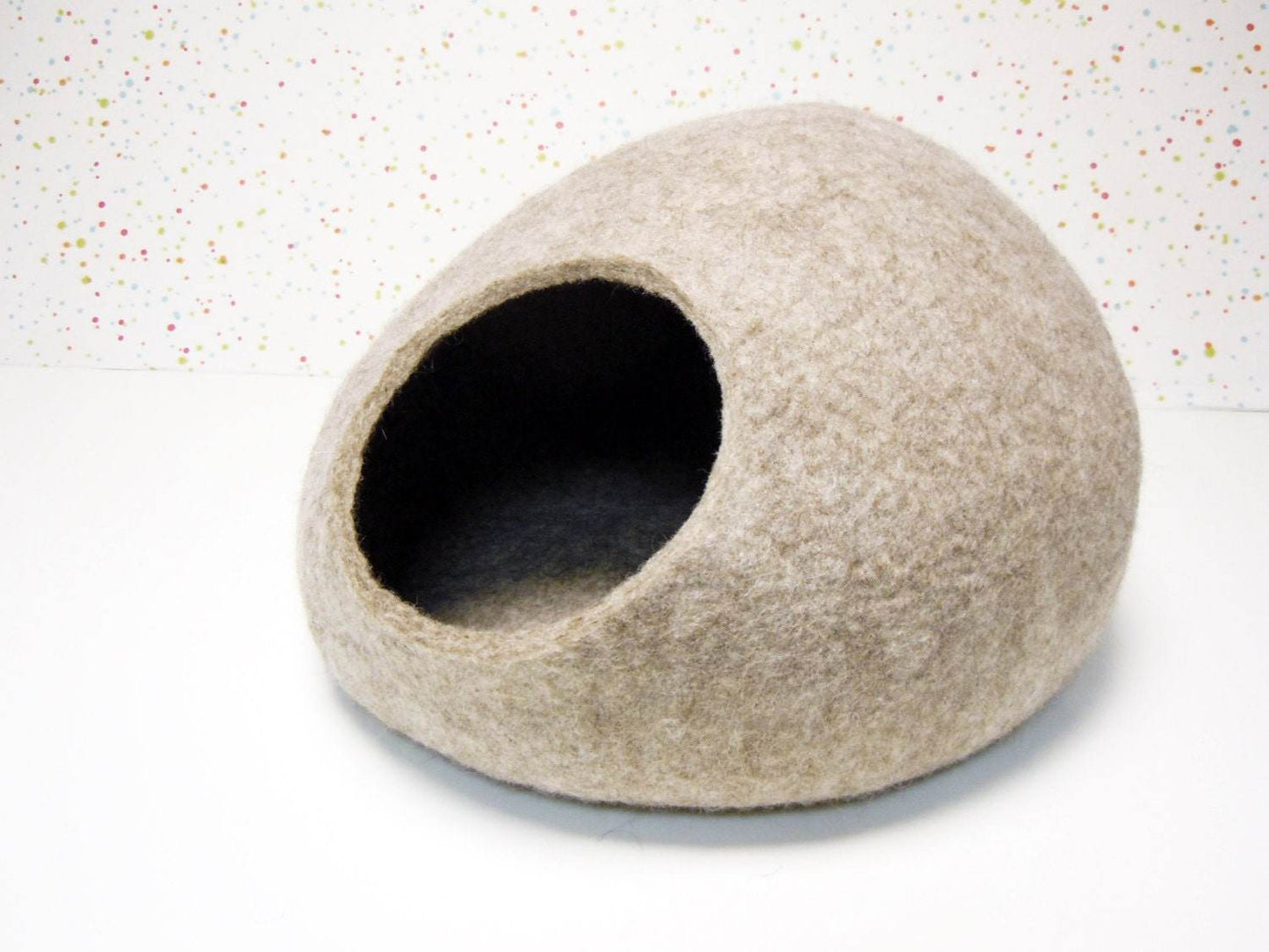 Beige Pet Bed - Natural Wool Cat Cave - Home Soul