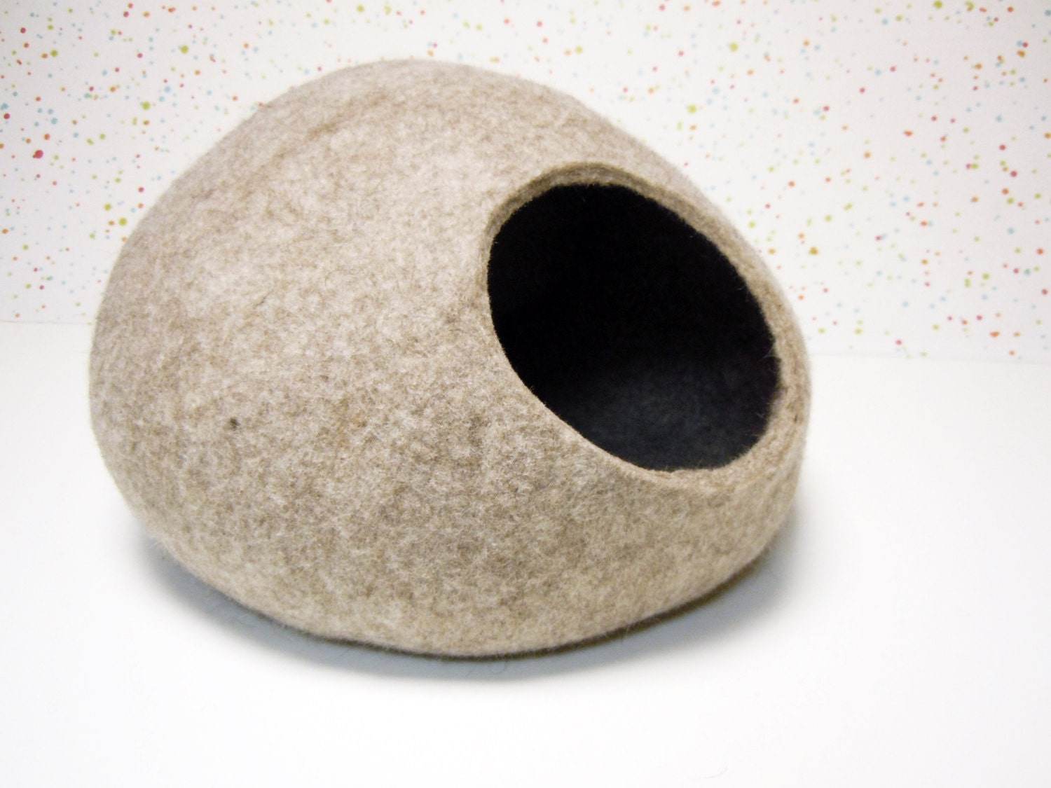 Beige Pet Bed - Natural Wool Cat Cave - Home Soul